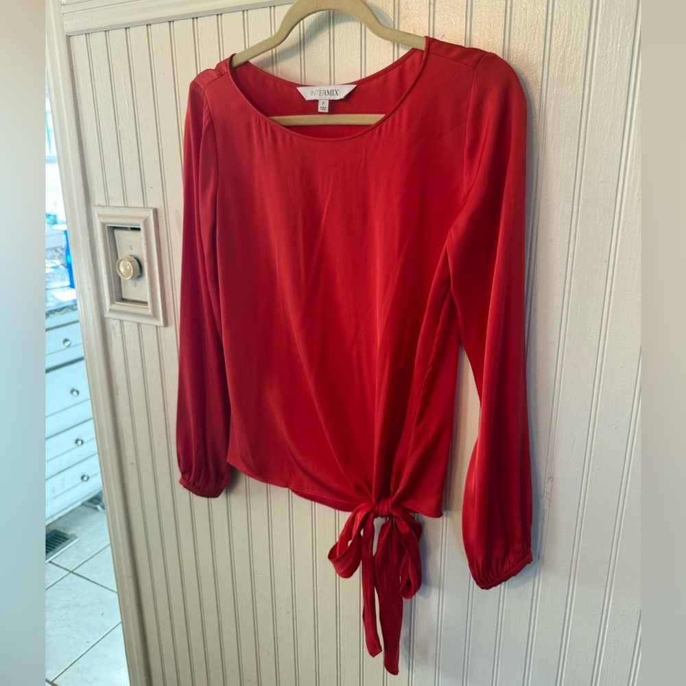 Intermix Kristy Knotted Silk Red Blouse